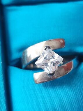 Tocara Sterling Silver Open Ring with Square Clear Stone - Silver
